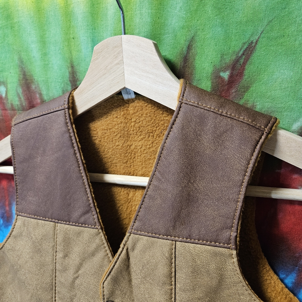 Vintage Kids 80's Full Leather Sherpa-Lined Vest Size 6 - Picture 2 of 11